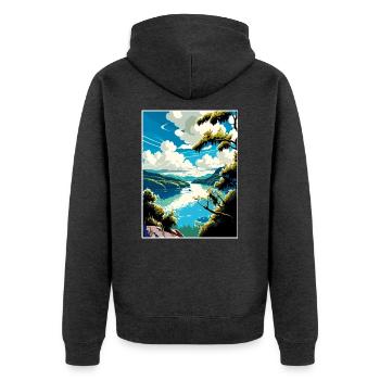Donau Fluss Europa Vintage Reiseplakat Souvenir - Unisex Premium Bio Zip Hoodie - Anthrazit meliert - Hinten - Nico (187cm)