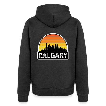 Calgary Kanada Flagge Skyline Reisesouvenir - Unisex Premium Bio Zip Hoodie - Anthrazit meliert - Hinten - Nico (187cm)