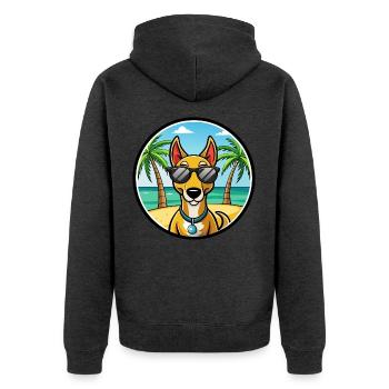 Russischer Harlekin Hund Rasse Cartoon Strand - Unisex Premium Bio Zip Hoodie - Anthrazit meliert - Hinten - Nico (187cm)