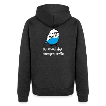 schlafenderwelliweiss - Unisex Premium Bio Zip Hoodie - Anthrazit meliert - Hinten - Nico (187cm)