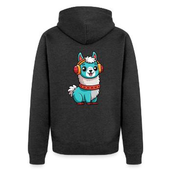 Lama Lustige Zeichentrickfigur Kopfhörer Musik - Unisex Premium Bio Zip Hoodie - Anthrazit meliert - Hinten - Nico (187cm)