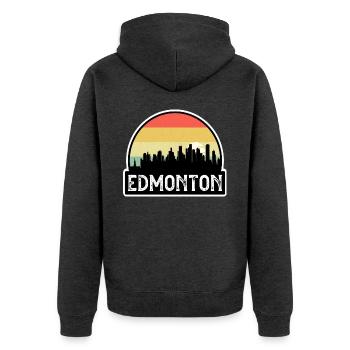 Edmonton Kanada Flagge Skyline Reisesouvenir - Unisex Premium Bio Zip Hoodie - Anthrazit meliert - Hinten - Nico (187cm)