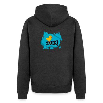 Duck! - Calypso Blous - Unisex Premium Bio Zip Hoodie - Anthrazit meliert - Hinten - Nico (187cm)