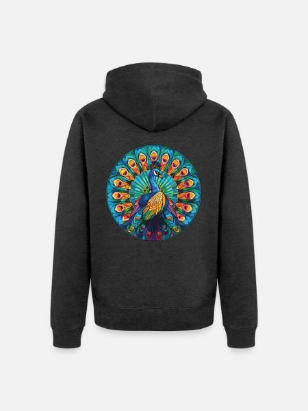 Pfauenbunte Aquarell-Tierillustration - Unisex Premium Bio Zip Hoodie - Anthrazit meliert