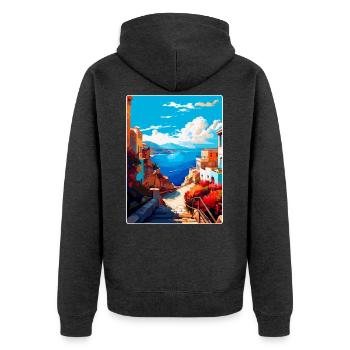 Crète Grèce Affiche de voyage vintage WPA Souvenir - Veste à capuche bio Premium Unisexe - anthracite chiné - Dos - Nico (187cm)