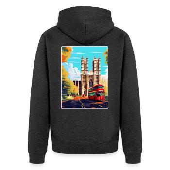 Westminster Abbey London England Großbritannien Reiseplakat - Unisex Premium Bio Zip Hoodie - Anthrazit meliert - Hinten - Nico (187cm)