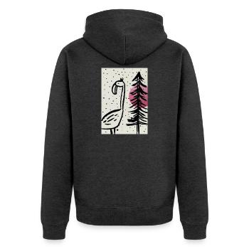 Handmade Illustration Art Flamingo - Unisex Premium Bio Zip Hoodie - Anthrazit meliert - Hinten - Nico (187cm)