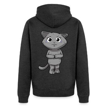 Traurige Katze - Unisex Premium Bio Zip Hoodie - Anthrazit meliert - Hinten - Nico (187cm)