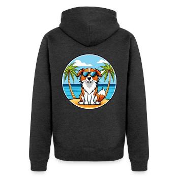 Nederlandse Kooikerhondje Hunderasse Cartoon Strand - Unisex Premium Bio Zip Hoodie - Anthrazit meliert - Hinten - Nico (187cm)