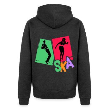 Überschwänglicher Ska Tanzabend - Unisex Premium Bio Zip Hoodie - Anthrazit meliert - Hinten - Nico (187cm)