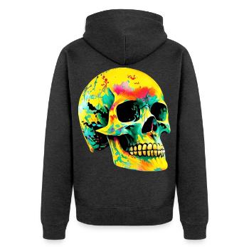 Totenkopf - Unisex Premium Bio Zip Hoodie - Anthrazit meliert - Hinten - Nico (187cm)