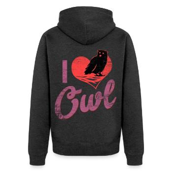 Wachsame Waldohreule Nachtjagd - Unisex Premium Bio Zip Hoodie - Anthrazit meliert - Hinten - Nico (187cm)