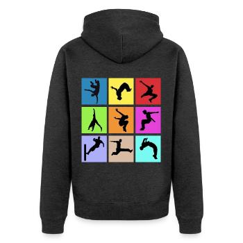 Freier Lauf - Unisex Premium Bio Zip Hoodie - Anthrazit meliert - Hinten - Nico (187cm)