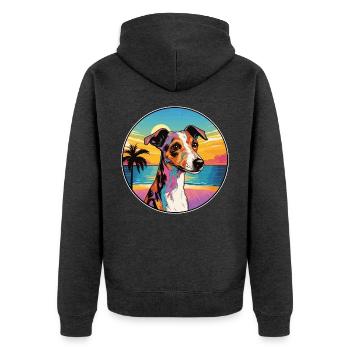 Glatter Foxterrier Hunderasse Bunte Karikatur Wate - Unisex Premium Bio Zip Hoodie - Anthrazit meliert - Hinten - Nico (187cm)