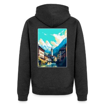 Chur Schweiz Vintage Reiseplakat Souvenir - Unisex Premium Bio Zip Hoodie - Anthrazit meliert - Hinten - Nico (187cm)