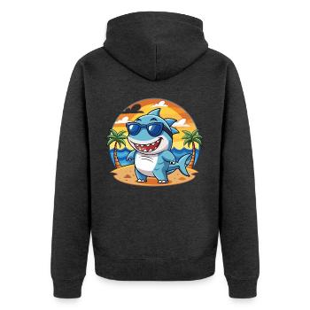 Shark Funny Cartoon Summer Beach Sunglasses - Unisex Premium Organic Zip Hoodie - heather anthracite - Back - Nico (187cm)