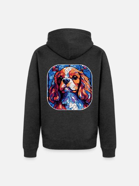 Buntes King Charles Cavalier Hundeaquarell - Unisex Premium Bio Zip Hoodie - Anthrazit meliert