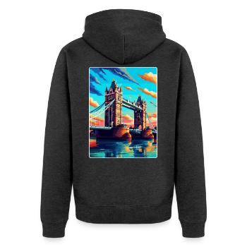 Tower Bridge England Uk Vintage Reiseposter WPA - Unisex Premium Bio Zip Hoodie - Anthrazit meliert - Hinten - Nico (187cm)