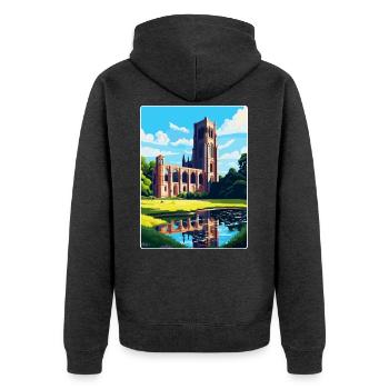 Fountains Abbey North Yorkshire Reiseposter WPA - Unisex Premium Bio Zip Hoodie - Anthrazit meliert - Hinten - Nico (187cm)