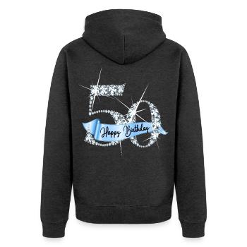 Design d’anniversaire en diamant pailleté pour le 50e anniversaire - Veste à capuche bio Premium Unisexe - anthracite chiné - Dos - Nico (187cm)