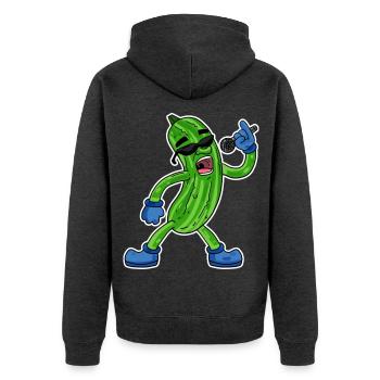 Gurke singt lustige Illustration Gemüse Geschenk - Unisex Premium Bio Zip Hoodie - Anthrazit meliert - Hinten - Nico (187cm)