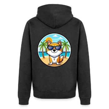 Hokkaido Hunderasse Cartoon Sonnenbrille Strand - Unisex Premium Bio Zip Hoodie - Anthrazit meliert - Hinten - Nico (187cm)