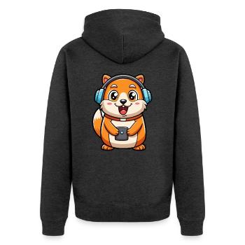 Hamster Lustige Zeichentrickfigur Kopfhörer Musik - Unisex Premium Bio Zip Hoodie - Anthrazit meliert - Hinten - Nico (187cm)