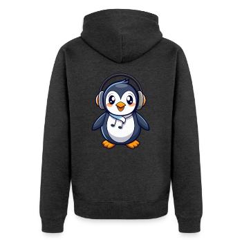 Pinguin Lustige Zeichentrickfigur Kopfhörermusik - Unisex Premium Bio Zip Hoodie - Anthrazit meliert - Hinten - Nico (187cm)