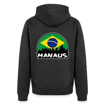 Manaus Brasilien Flagge Skyline Silhouette Reisen - Unisex Premium Bio Zip Hoodie - Anthrazit meliert - Hinten - Nico (187cm)