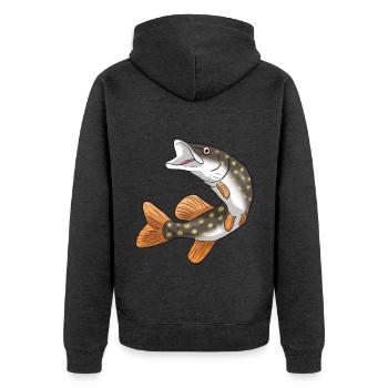 Hecht - Unisex Premium Bio Zip Hoodie - Anthrazit meliert - Hinten - Nico (187cm)