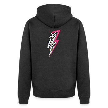 Blitz Leoparden Muster Pastellfarben mit Neon-Pink - Unisex Premium Bio Zip Hoodie - Anthrazit meliert - Hinten - Nico (187cm)