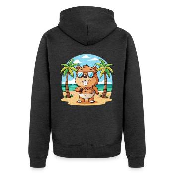 Beaver Funny Cartoon Summer Beach Sunglasses - Unisex Premium Organic Zip Hoodie - heather anthracite - Back - Nico (187cm)
