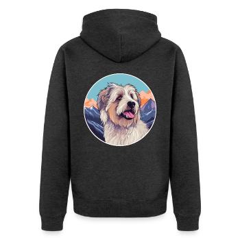 Cao de Castro Laboreiro Hunderasse Cartoon Kawaii W - Unisex Premium Bio Zip Hoodie - Anthrazit meliert - Hinten - Nico (187cm)