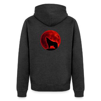 Wolf Vollmond - Unisex Premium Bio Zip Hoodie - Anthrazit meliert - Hinten - Nico (187cm)