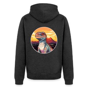 Basilisk Buntes Aquarell Cartoon Kawaii Tier - Unisex Premium Bio Zip Hoodie - Anthrazit meliert - Hinten - Nico (187cm)