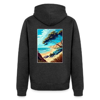 Carpinteria Bluffs Kalifornien Reiseposter - Unisex Premium Bio Zip Hoodie - Anthrazit meliert - Hinten - Nico (187cm)