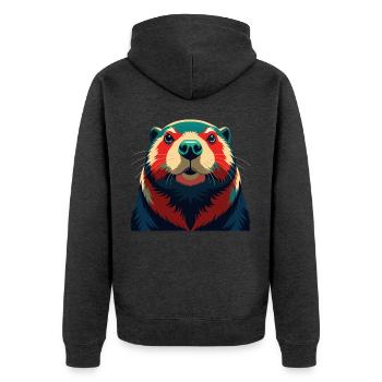 Biber Cartoon Figur Buntes Haustier Tier - Unisex Premium Bio Zip Hoodie - Anthrazit meliert - Hinten - Nico (187cm)