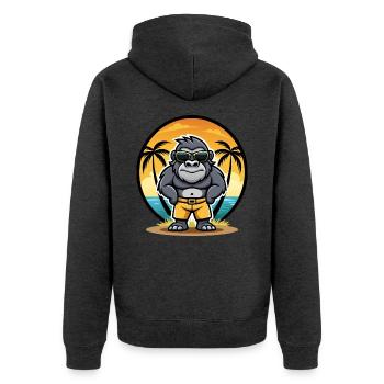 Gorilla Lustige Cartoon Sommer Strand Sonnenbrille Cool - Unisex Premium Bio Zip Hoodie - Anthrazit meliert - Hinten - Nico (187cm)