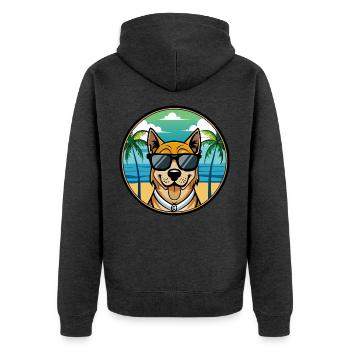Cao De Castro Laboreiro Hunderasse Cartoon Strand - Unisex Premium Bio Zip Hoodie - Anthrazit meliert - Hinten - Nico (187cm)