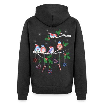 Vögel im Winter auf einem Ast Vogel - Unisex Premium Bio Zip Hoodie - Anthrazit meliert - Hinten - Nico (187cm)