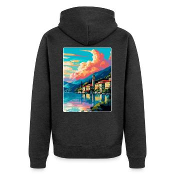 Lac de Côme Italie Affiche de voyage vintage Souvenir WPA - Veste à capuche bio Premium Unisexe - anthracite chiné - Dos - Nico (187cm)