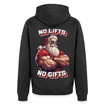 Krasser Santa - No Lifts no Gifts - Unisex Premium Bio Zip Hoodie - Anthrazit meliert - Hinten - Nico (187cm)