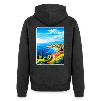 Côte d Azur Frankreich Vintage Reiseplakat Souvenir - Unisex Premium Bio Zip Hoodie - Anthrazit meliert - Hinten - Nico (187cm)