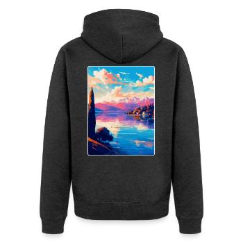 Lago Maggiore Schweiz Vintage Reiseplakat - Unisex Premium Bio Zip Hoodie - Anthrazit meliert - Hinten - Nico (187cm)