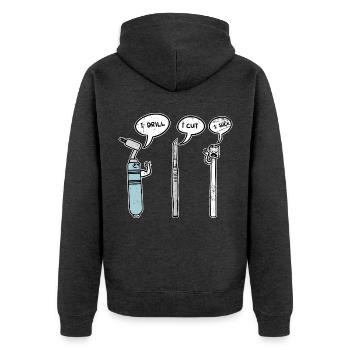 Behutsamer Zahnarzt Zahnkrone - Unisex Premium Bio Zip Hoodie - Anthrazit meliert - Hinten - Nico (187cm)