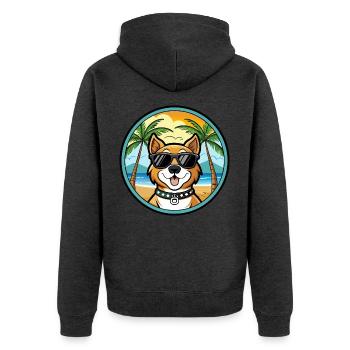 Cao De Castro Laboreiro Hunderasse Cartoon Strand - Unisex Premium Bio Zip Hoodie - Anthrazit meliert - Hinten - Nico (187cm)