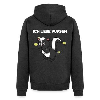 Ich Liebe Pupsen Stinktier Pups Furz Lustiges - Unisex Premium Bio Zip Hoodie - Anthrazit meliert - Hinten - Nico (187cm)