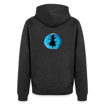 Alice Im Untergrund - - Unisex Premium Bio Zip Hoodie - Anthrazit meliert - Hinten - Nico (187cm)