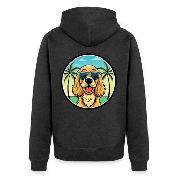 Englischer Cocker Spaniel Hunderasse Cartoon Beach - Unisex Premium Bio Zip Hoodie - Anthrazit meliert - Hinten - Nico (187cm)