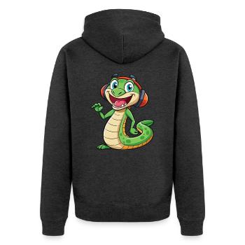 Schlange Lustige Zeichentrickfigur Kopfhörer Musik - Unisex Premium Bio Zip Hoodie - Anthrazit meliert - Hinten - Nico (187cm)